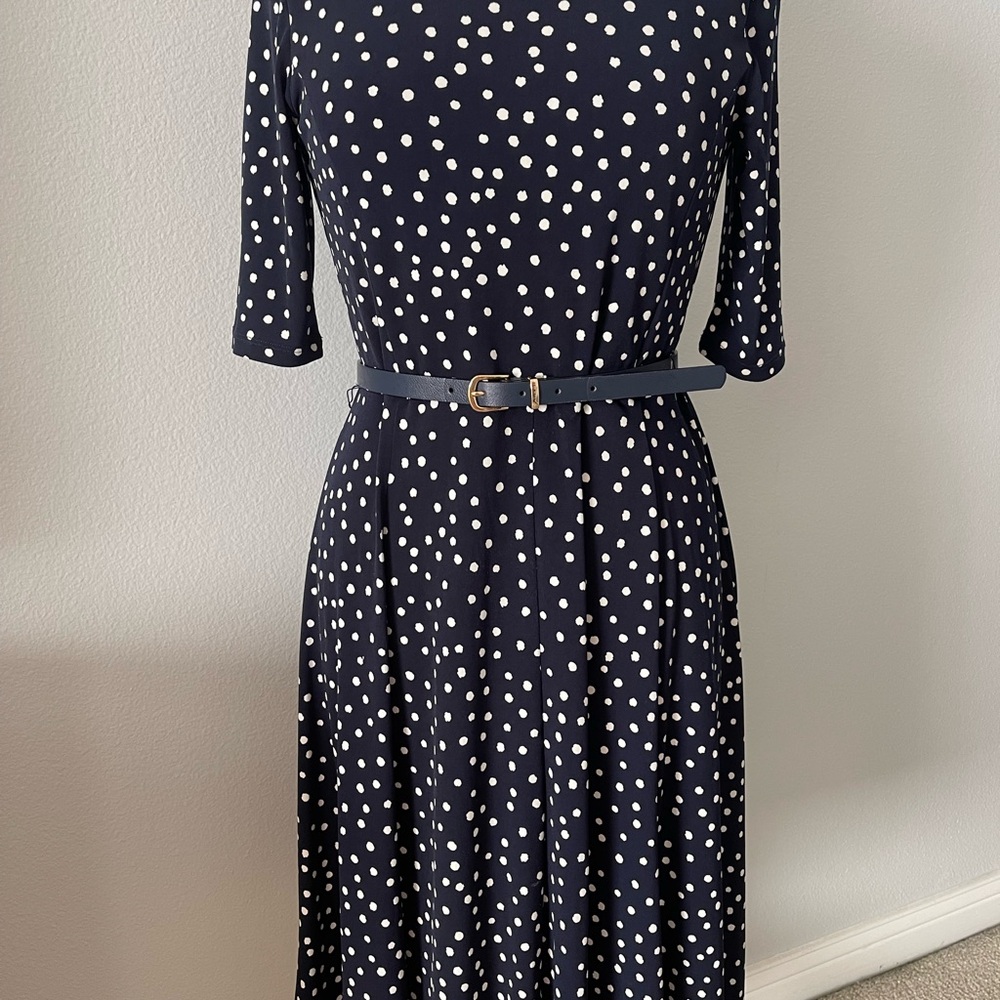 Charter Club Navy and White Long Sleeve Dress